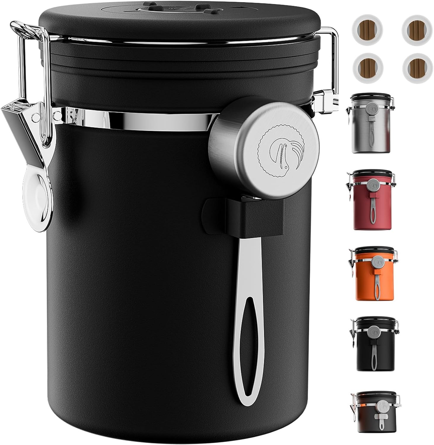 Coffee Gator Coffee Canister, 22Oz Airtight Stainless Steel Kitchen Food Storage Container with Date Tracker, Valve, Scoop for Sugar, Grounds, Beans, Tea, Sugar, Cereal, Flour, Cookies Jars - Black image number 2