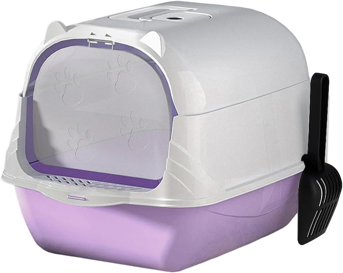 AIMALL Oversized Enclosed Cat Litter Box with Flip-Top Lid, Detachable Splash-Proof Covered Toilet for Cats with Dual-Entry Door, Handle, and Scoop &ndash; Blue+Yellow, Purple, Black