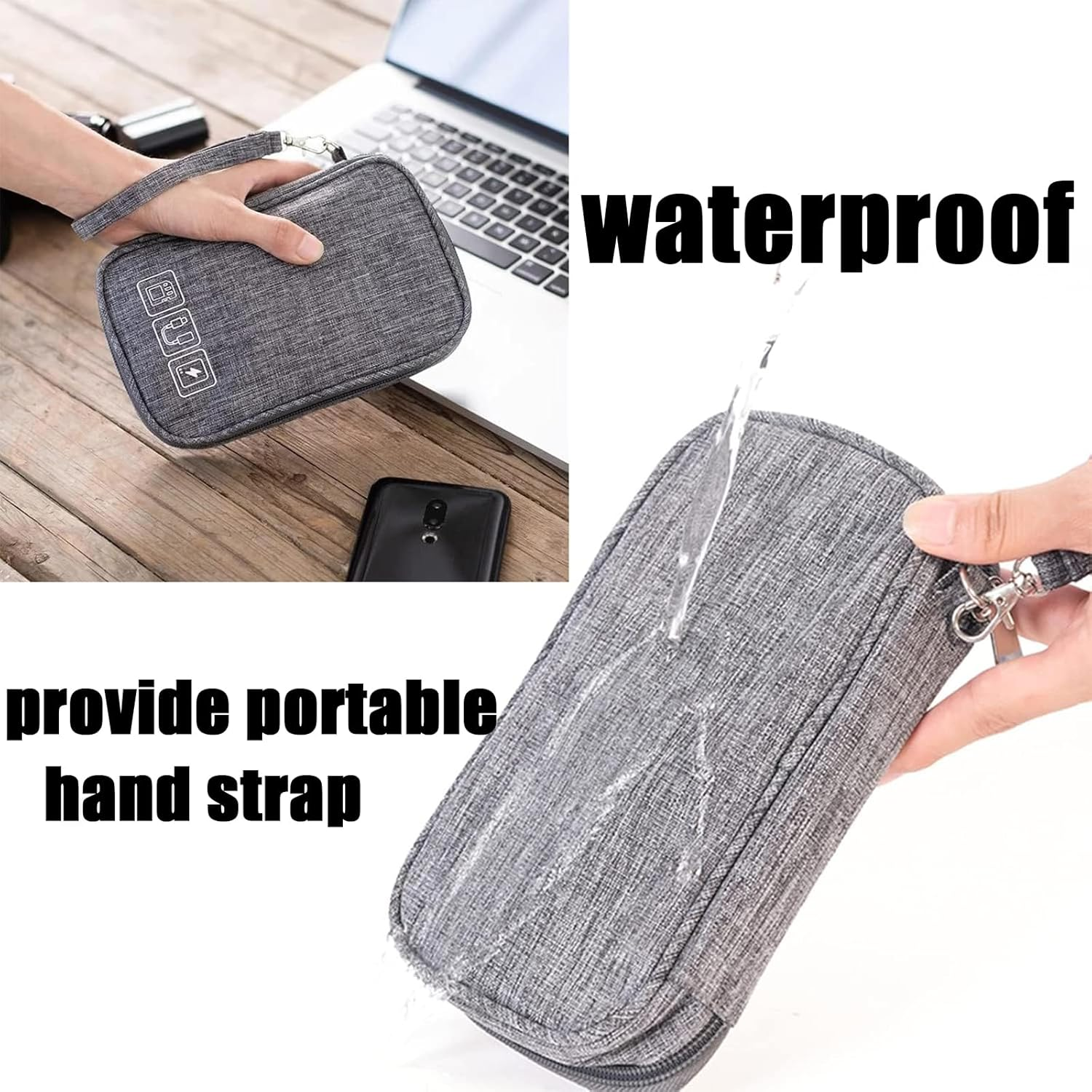 Electronic Accessories Bag, Travel Accessories Gadget Storage Bag Universal Travel Bag for Small Electronics and Cables, Adapter, Battery and More,Power Bank, Mouse,Ipad, Phone (Grey)