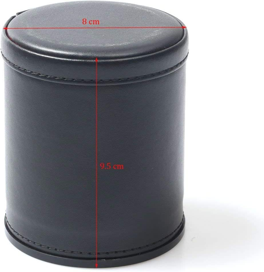 Felt Lined Pu Leather Dice Cup Set with 6 Dot Dices (Black, Pack of 1) image number 1