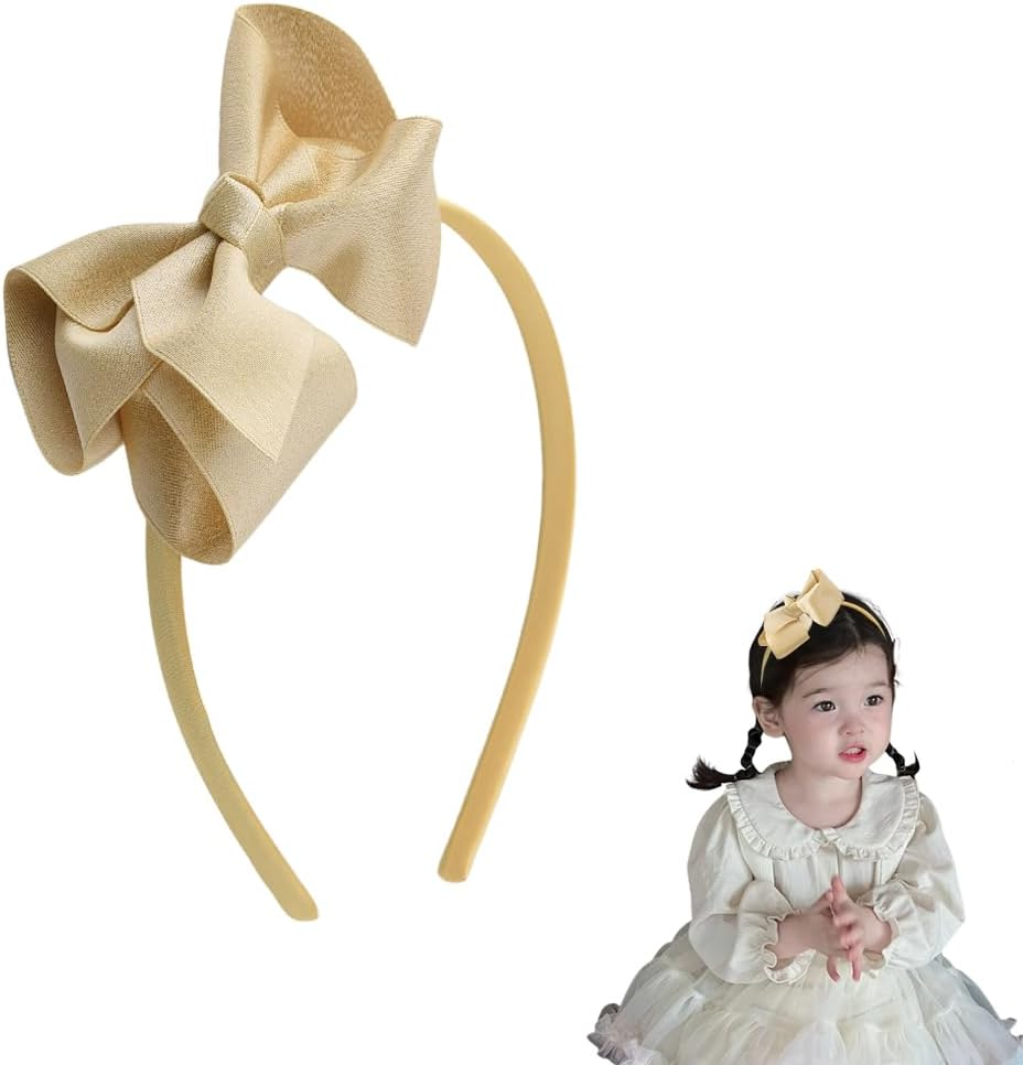 Christmas Big Bow Headband for Girls Gold Bow Hair Accessories Bowknot Gold Headband Large Bow Hair Band for Girls Kids Ribbon Hair Hoop Gold Bows for Girls Hair Cute Christmas Headband Bows for Girls