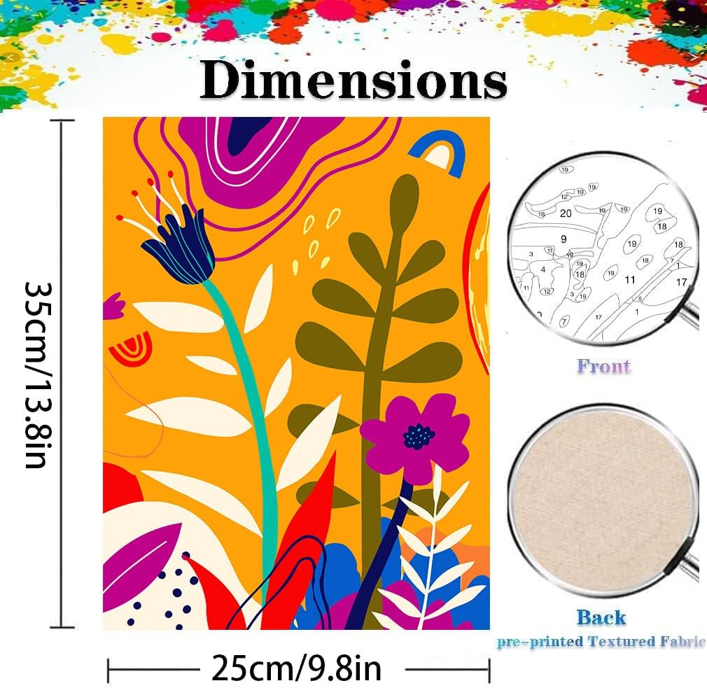 6 Pack Paint by Numbers for Adults- DIY Acrylic Painting Paint by Numbers Kits on Canvas without Frame, Simple Flower Oil Painting for Home Wall Decor 9.8X13.8Inch - Bronze image number 3