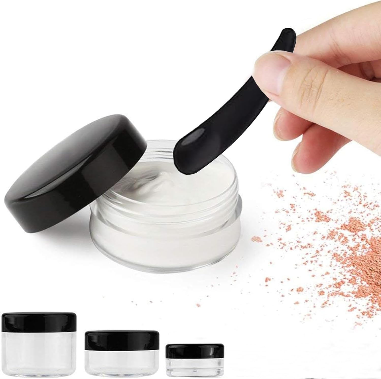 12 Pieces Empty Clear Plastic Makeup Sample Containers with 2 Pieces Mini Spatula 5/10/ 20 Gram Size Cosmetic Pot Jars with Screw Cap Lids image number 3