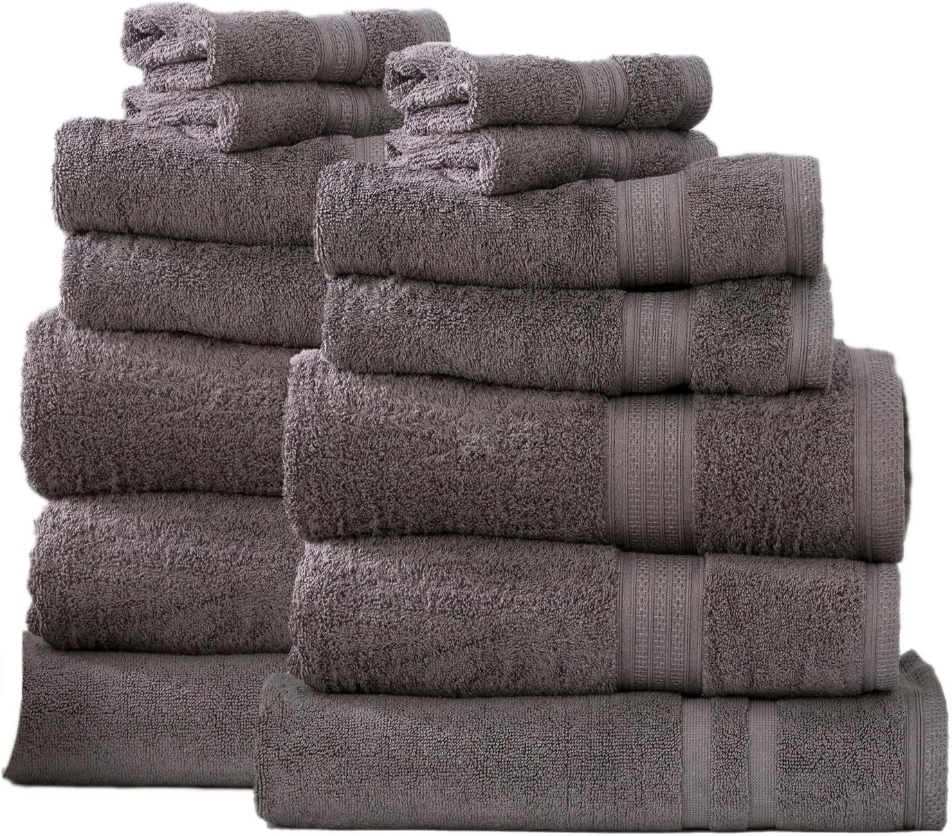 14Pc Renee Taylor Stella Bath Towel/Mat Set Soft Bamboo Cotton 650 GSM Pewter