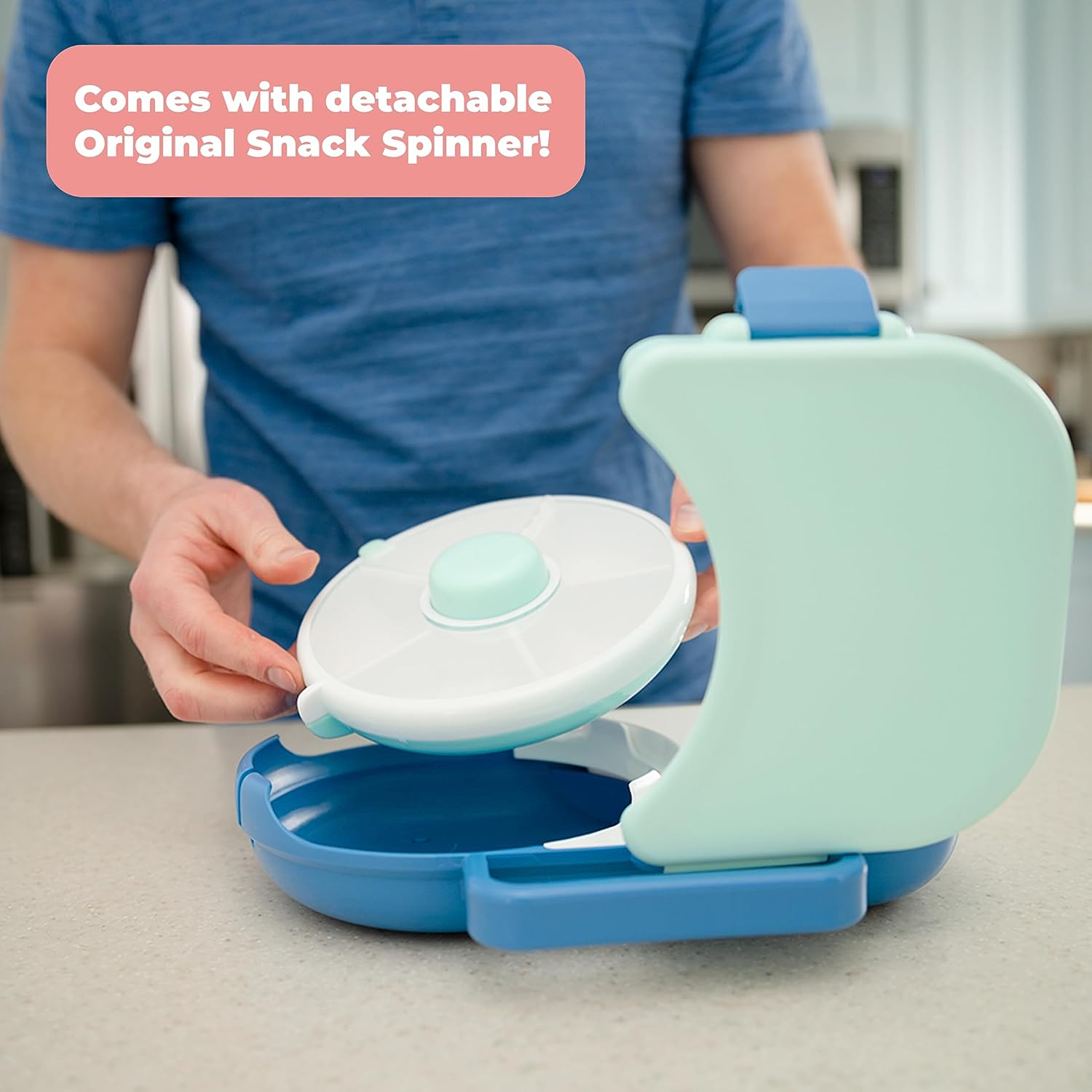 Gobe Kids Lunchbox - Reusable Snack Container with 5 Compartment Dispenser and Lid | BPA and PVC Free | Dishwasher Safe | No Spill, Leakproof (Macaron Blue) - Mint Green image number 4