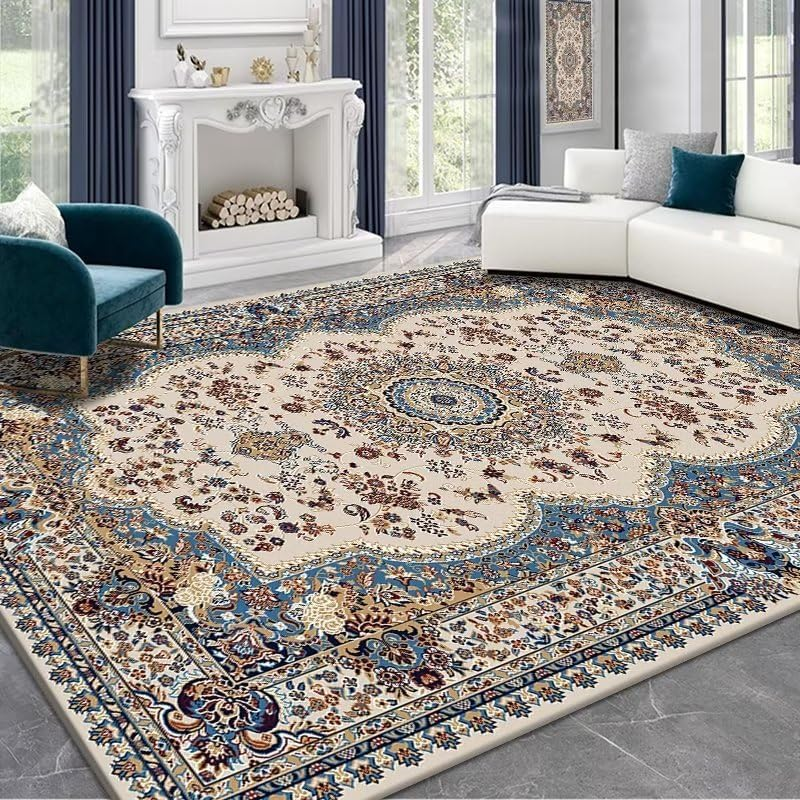 120 * 80Cm Washable Rugs for Entryway, Faux Wool Vintage Throw Rug for Entrance Kitchen, Soft Boho Floor Covering Carpet Retro Distressed Medallion Mat Traditional Interiors (07) - 01 image number 3