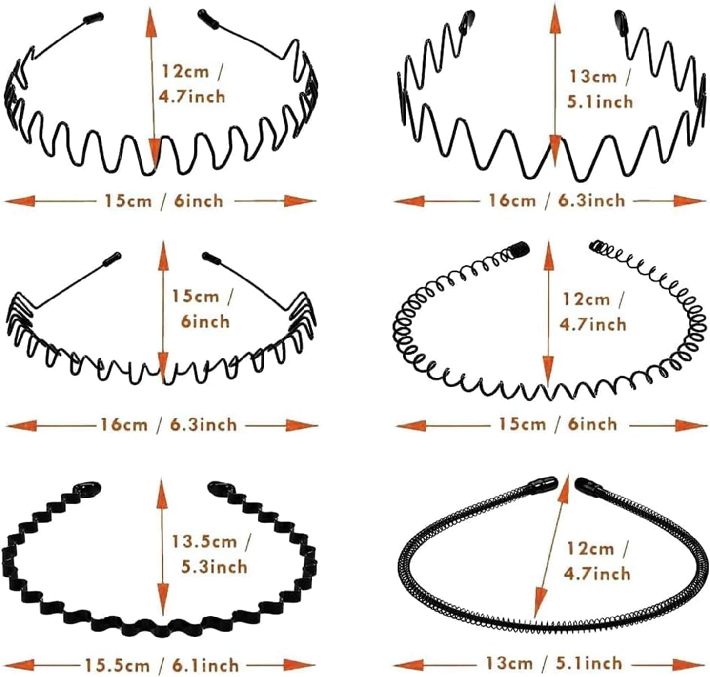 6Pcs Mens Non-Slip Sports Fashion Headband for Men, Metal Hair Band for Outdoor, Sports, Weddings, Daily Wear image number 3