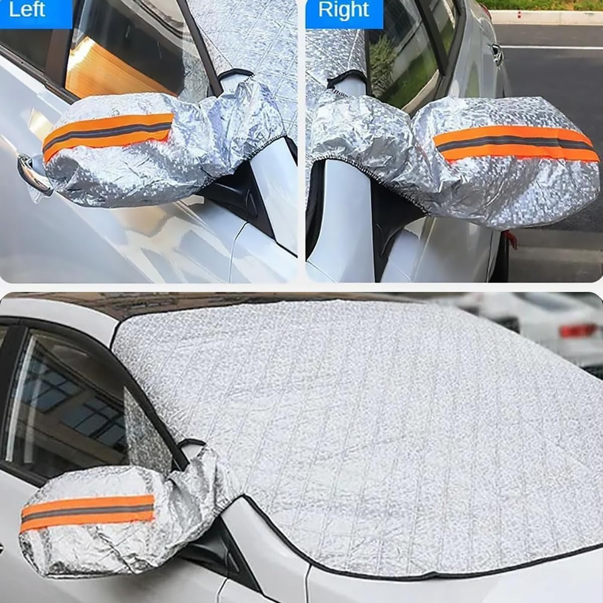 AIMALL Magnetic Car Windshield Snow Cover 90.6X57.1 Inch PEVA Thickened Frost Sunshade Anti-Freeze Waterproof Sun Rain Dust Protector for All Seasons Silver image number 6
