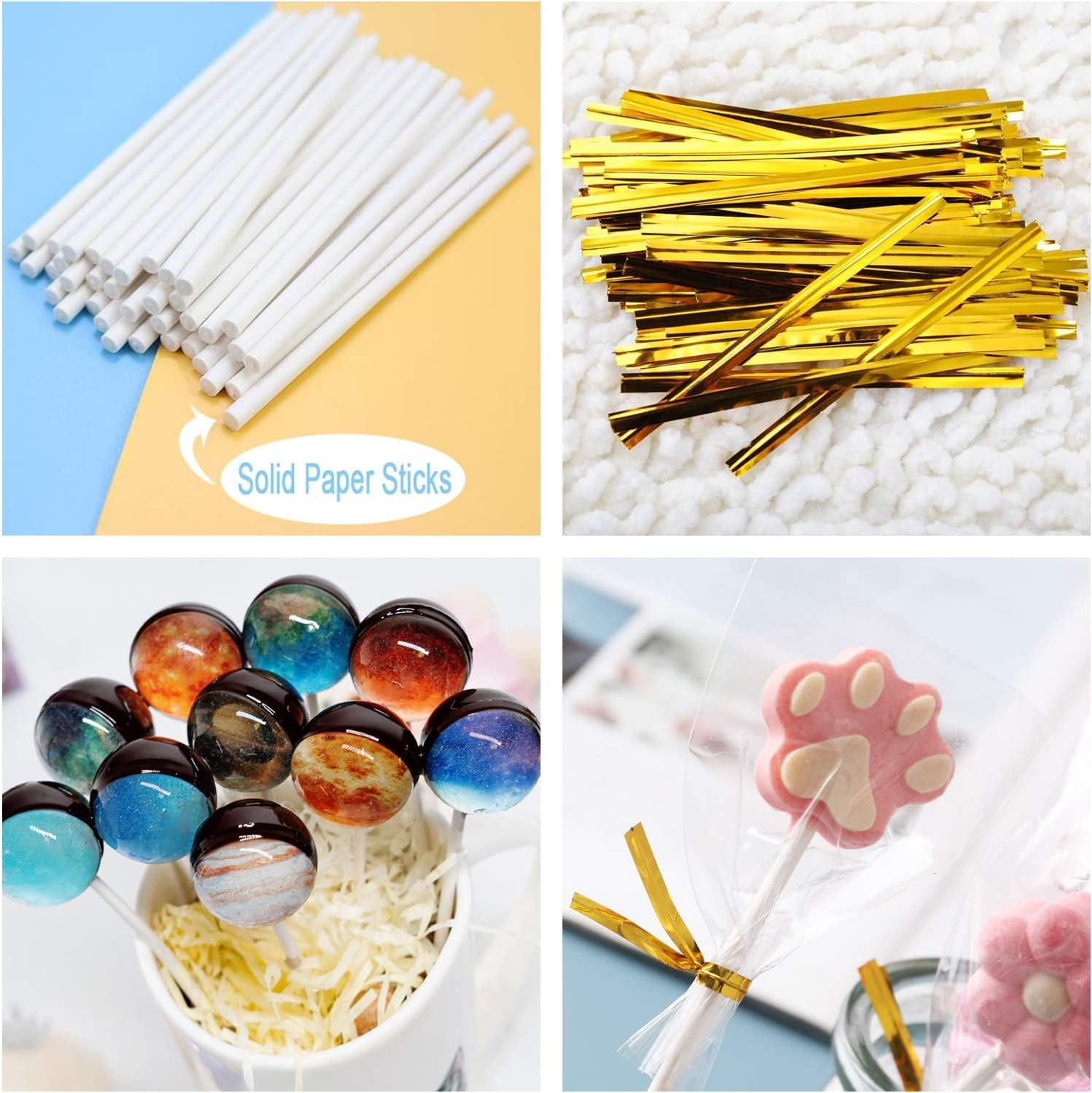 Cake Pop Sticks and Wrappers Kit,100Pcs Parcel Bags, Papery Treat Sticks, 100Pcs Colorful Metallic Twist Ties for Making Lollipops, Cake Pops, Candies, Chocolates and Cookies image number 5