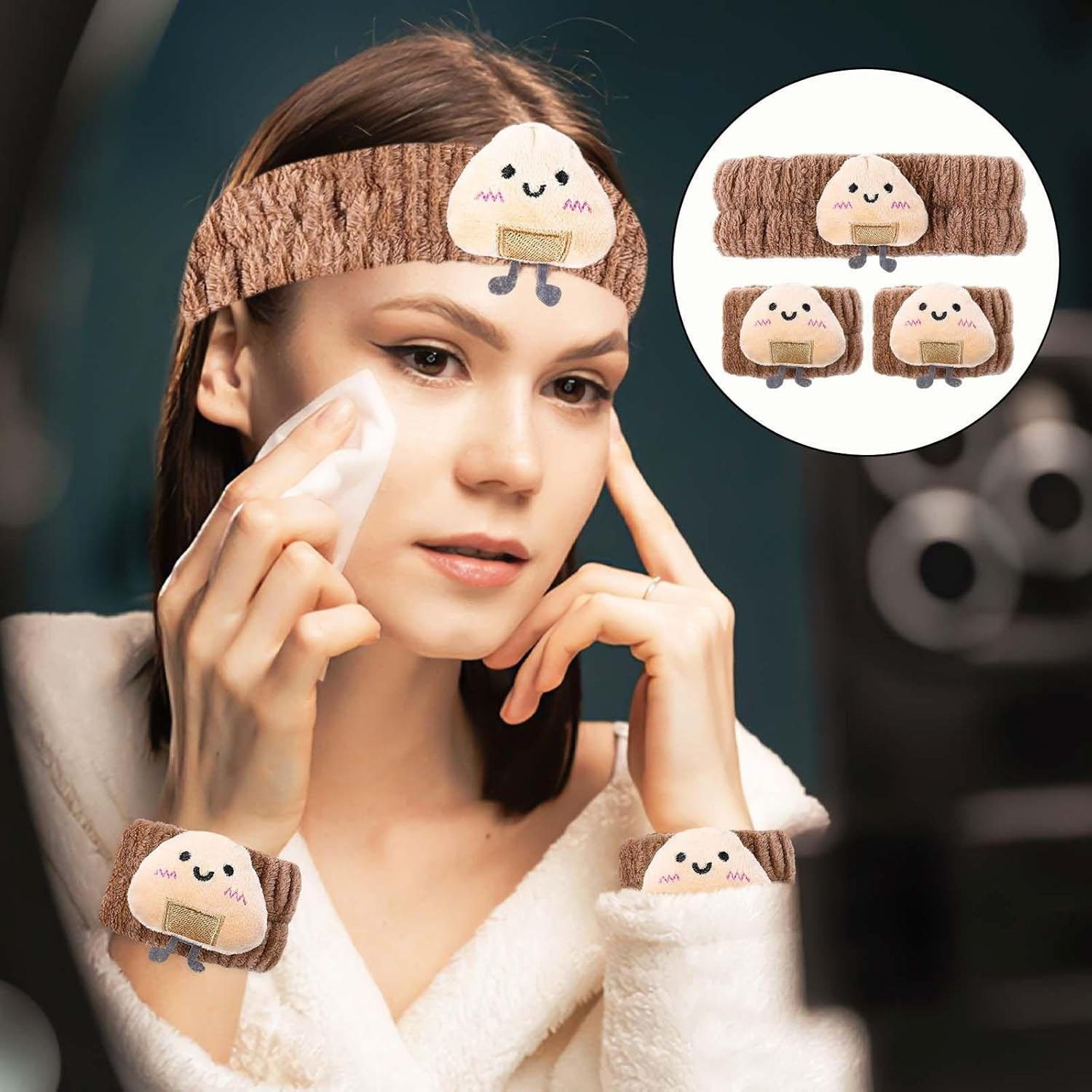 2-Piece Headband and 4-Piece Bracelet, Cute Cartoon Headband, Water-Absorbing Bracelet, Suitable for Face Wash, Skin Care and Make-Up. image number 5