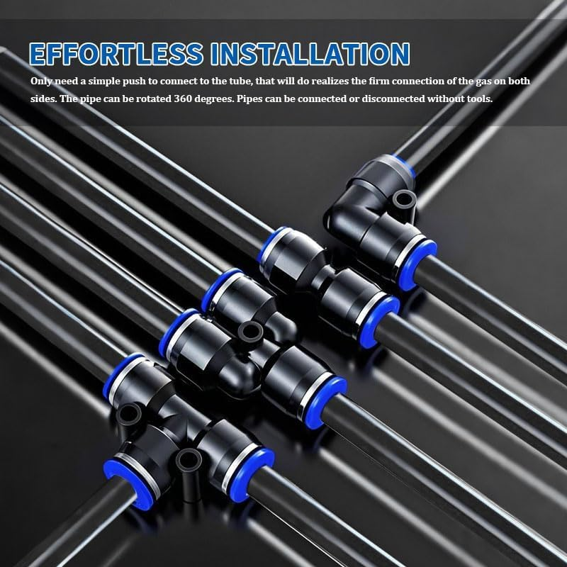 10Pcs Push to Connect Pneumatic Quick Fittings (Y Splitters,1/4In-6Mm) image number 3