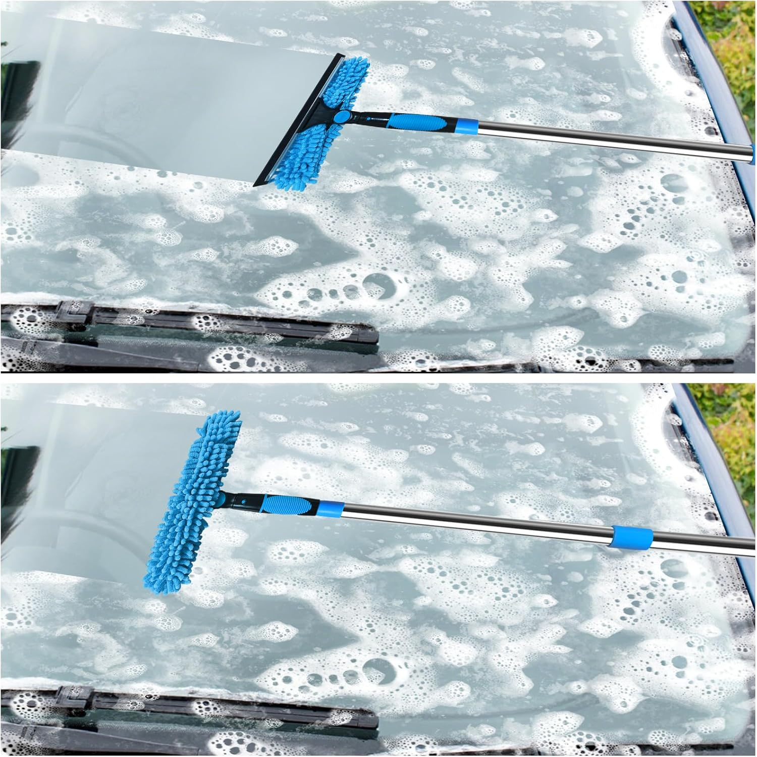 425 Cm Window Cleaner with Telescopic Handle, 2-In-1 Professional Window Cleaning Set, Silicone Squeegee, Microfibre Scrubber, Window Cleaning Set for Bathroom, Shower, Glass, Mirror, Wall, Car image number 4