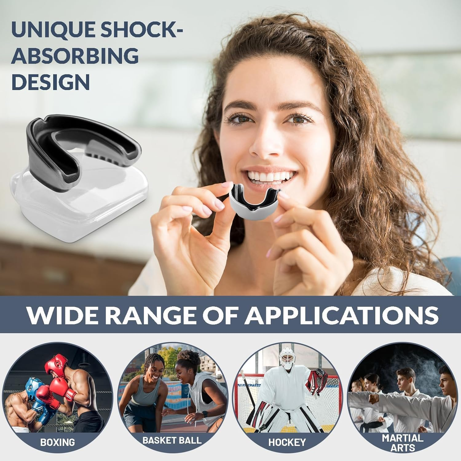Mouth Guard, 2 Pcs Sports Mouthguard with Case for Rugby, Boxing, Mixed Martial Arts, Hockey, MMA, Karate, Taekwondo, Basketball, Football for Teens, Adults (Black & White) image number 5
