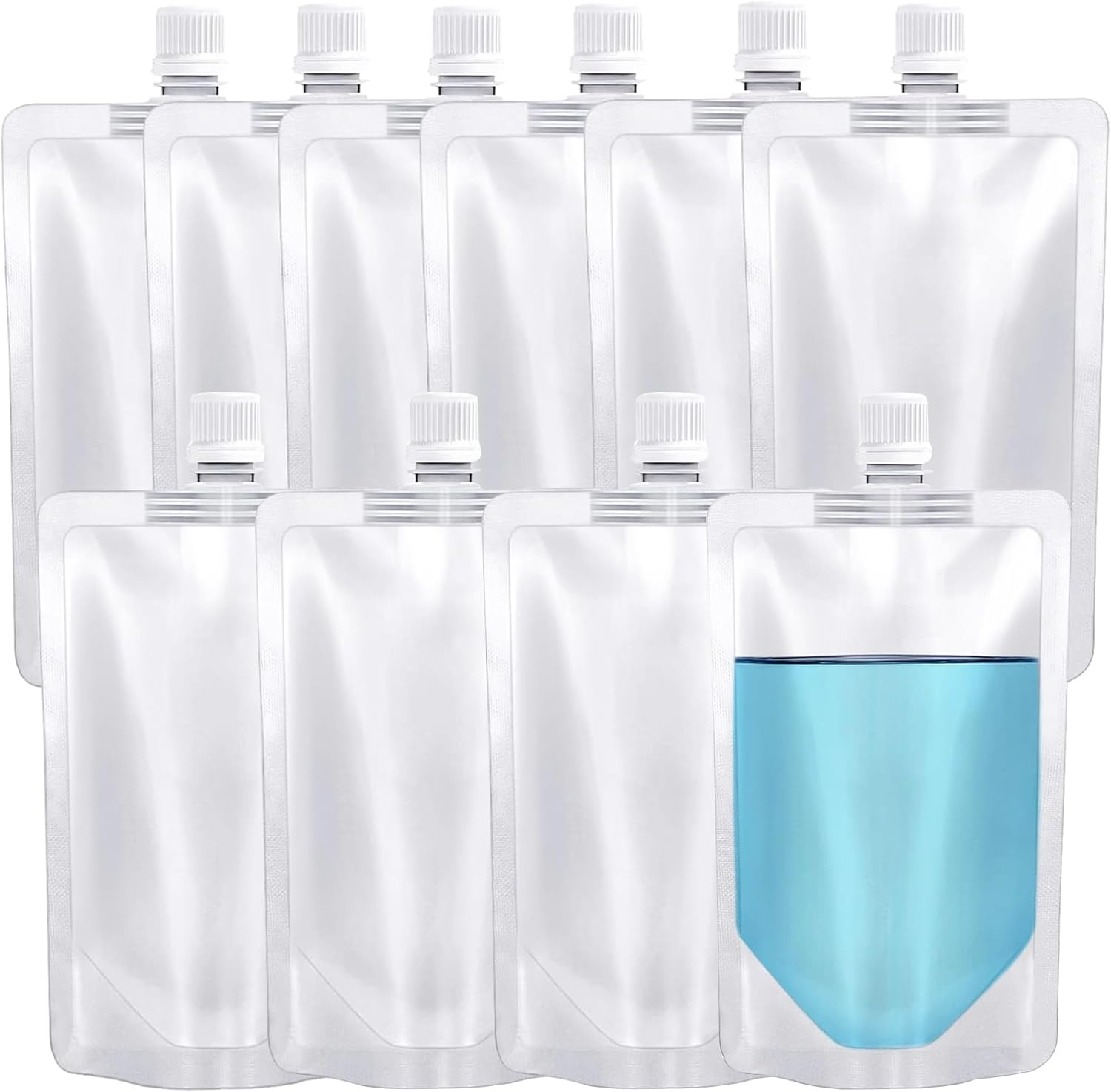 10PCS 250Ml Reusable Travel Drink Pouches - Leakproof Plastic Hip Flask with Screw Cap, Alcohol Juice Travel Plastic Flasks Bags, Foldable for Festivals, Events, Camping, Hiking (Angled Spout)