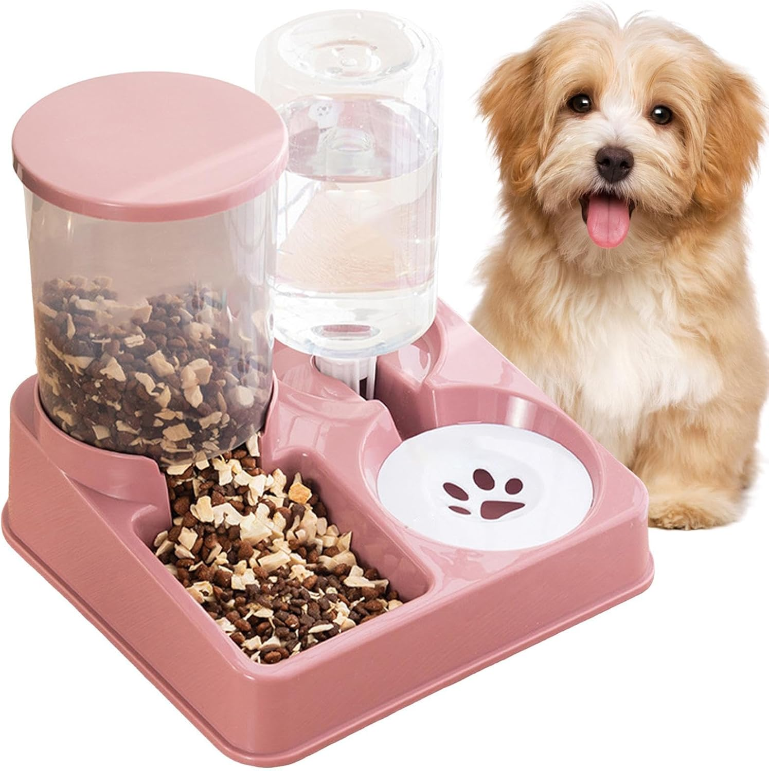 2 in 1 Cat Food and Water Dispenser - Pet Food Bowl, Water Dispenser, Feeder, Automatic Combined Food and Water Bowl for Kittens, Cats, Dogs