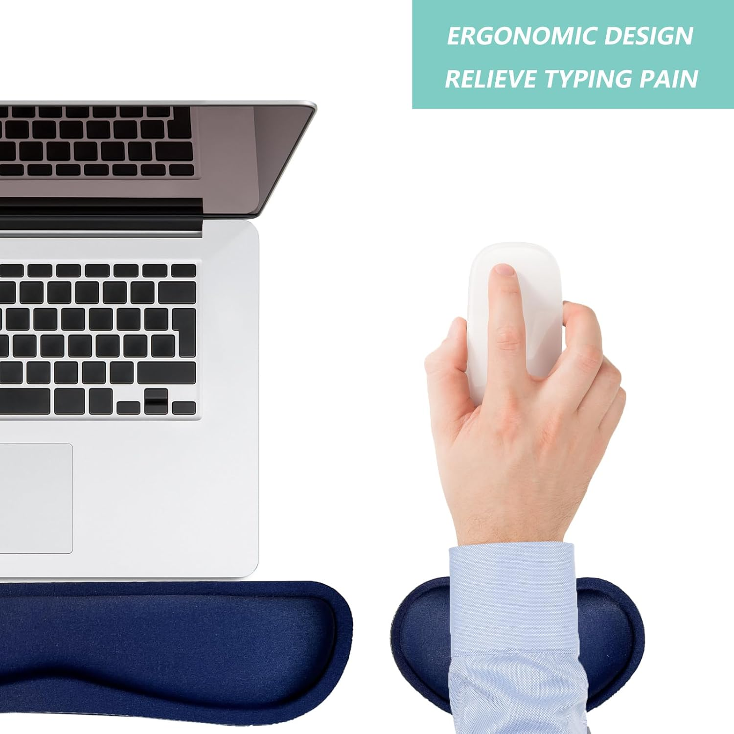 Keyboard Wrist Rest Mouse Wrist Support Set, Memory Foam Wrist Rest Pad for Computer Laptop Keyboard Mouse, Ergonomic Wrist Cushion Support for Typing Pain Relief, Gaming Home Office, Navy Blue - Black image number 7