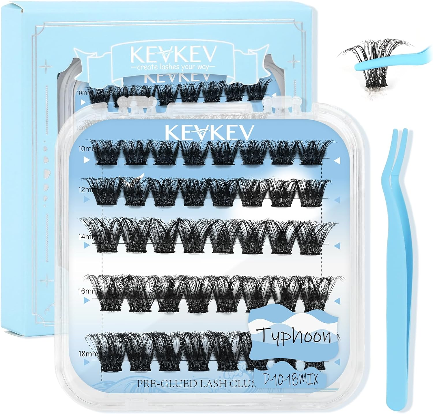 Kevkev Self Adhesive Eyelashes Pre-Glued Cluster Lashes Press on Lash Clusters Self Stick Eyelash Clusters Reusable No Glue No Remover Eyelashes Easy to Apply 1 Step DIY Lash(Typhoon, D-10-18Mix) image number 4