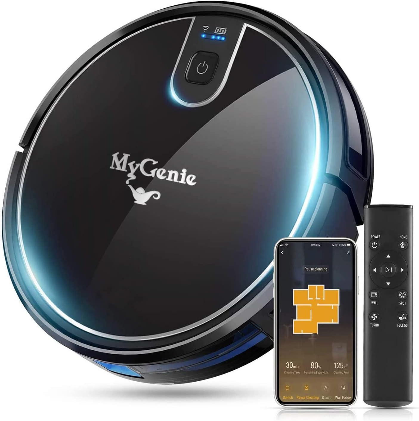 Mygenie X-Sonic Robot Vacuum Cleaner Wi-Fi Pro 2-In-1 Vacuum and Mopping - Gyroscopic Navigation, Anti-Collision, App Control, 0.6L Dust Bin, 0.35L Water Tank, Black