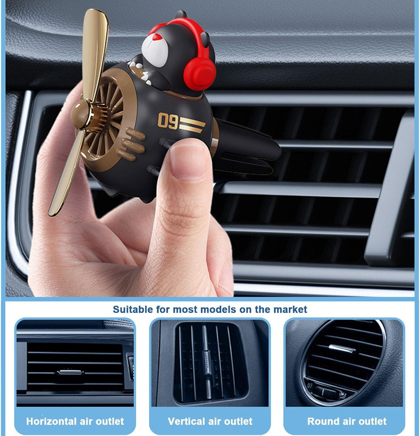 Diffuser Car Propeller,Cute Bear Pilot Car Air Freshener Propeller Fan - Rotating Propeller Automotive Air Fresheners Car Accessories Air Outlet Vent Fresheners Aromatherapy Ornament For - 2 Pcs Single Attribute image number 7