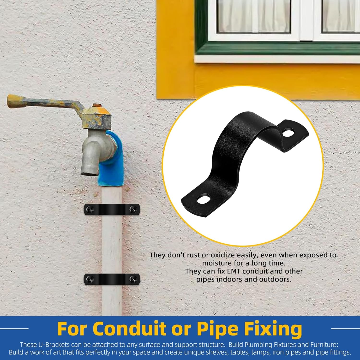 Glarks 30Pcs 25Mm Pipe Strap Clamp, Black Carbon Steel 2 Hole Strap Heavy Duty Rigid Pipe Strap U Bracket Tube Strap Cable Clamp Hanger Tension Tube Clip with Screw for Pipe Tube Cable Fixing image number 1