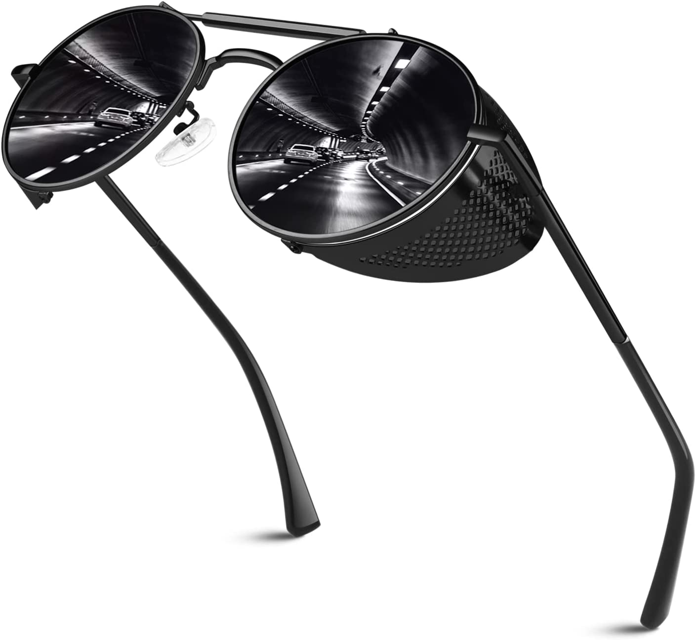 Retro round Polarized Steampunk Sunglasses Side Shield Goggles Gothic S92-ADVANCED POLARIZED