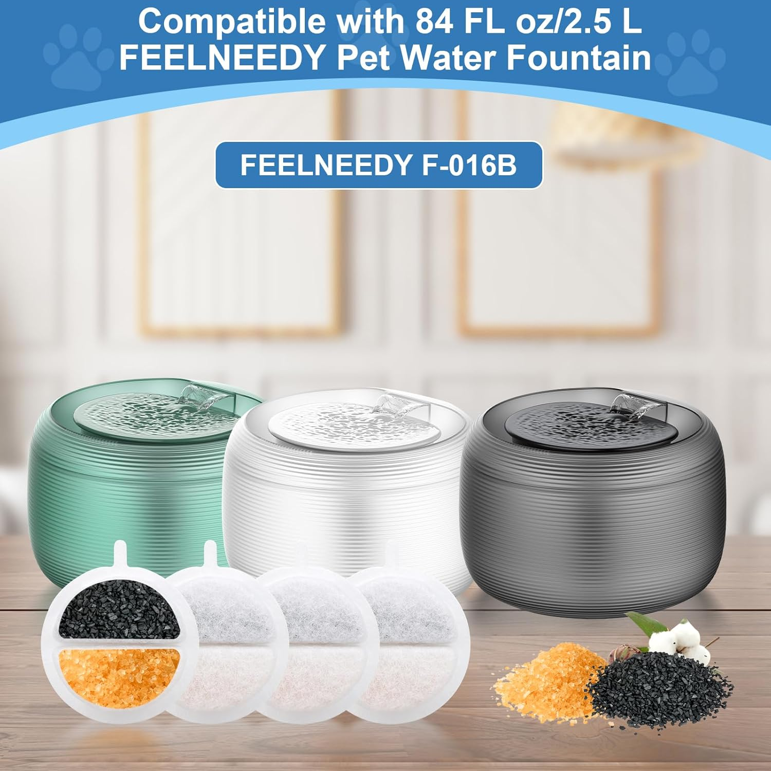 12 Cat Fountain Filters for Feelneedy Cat Fountain F-016B & 6 Pump Filter Sponges Replacement and 6 Centre Sound-Absorbing Sponge, Filter Drinking Fountain Cats for 84 Fl Oz / 2.5 L Water Fountain For