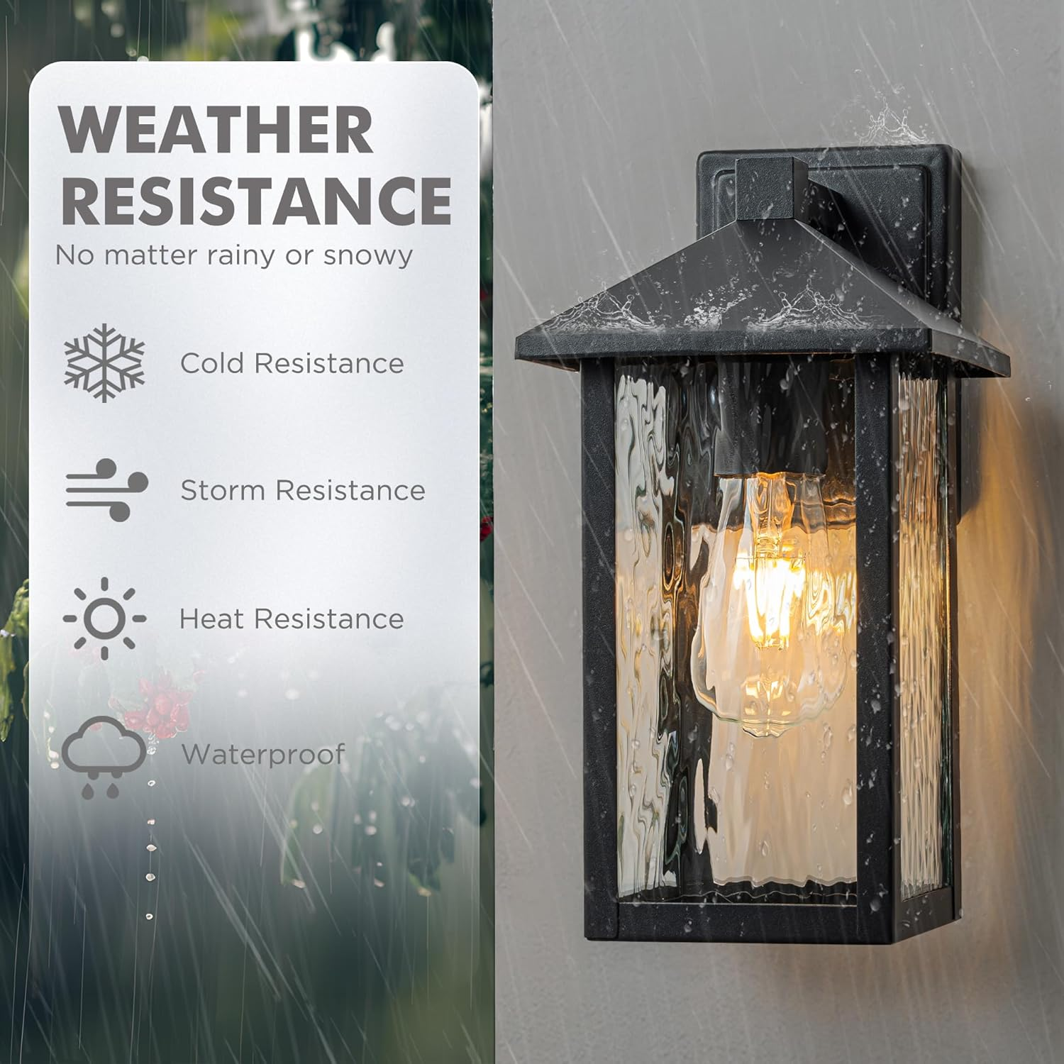 FTL Outdoor Wall Light Fixture, E27 Exterior Wall Light, Modern outside Porch Light with Water-Rippled Glass, IP44 Waterproof Outdoor Wall Sconce Lamp for Garden, House, Garage, Matte Black image number 5