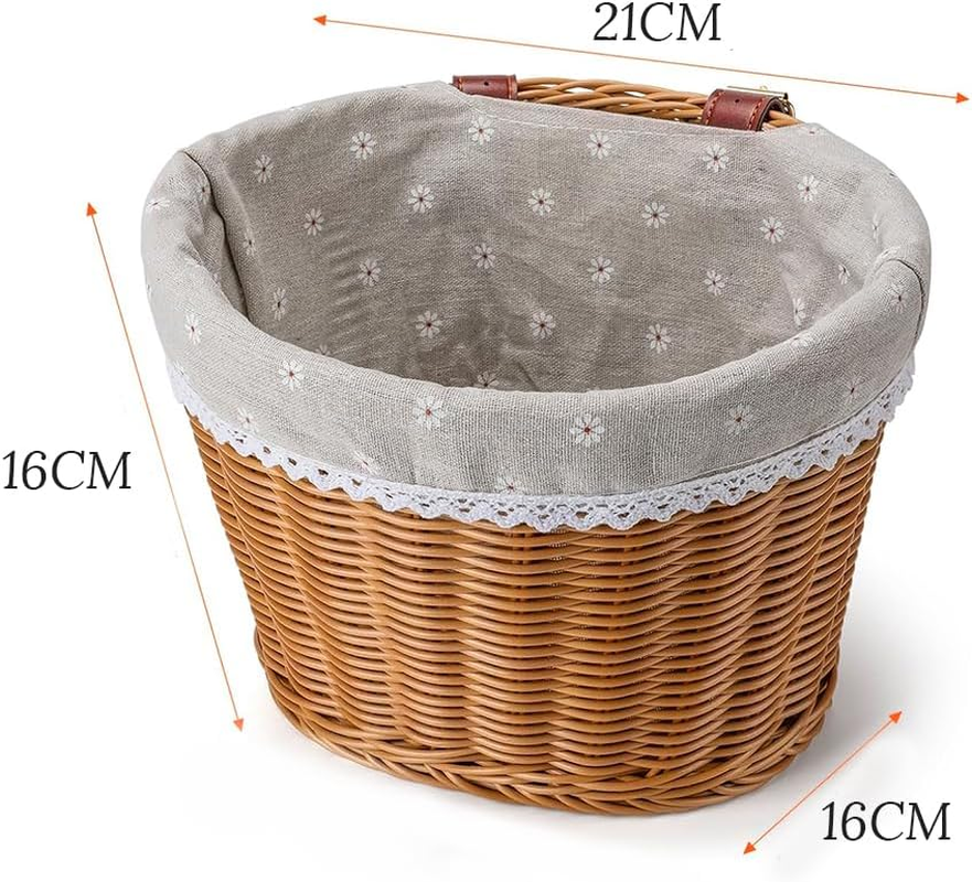 Bicycle Front Basket, Universal Storage Basket, Woven Basket, Removable Lining, Adjustable Shoulder Straps, Suitable for Bicycle and Electric Vehicle Storage Basket (Khaki) image number 2
