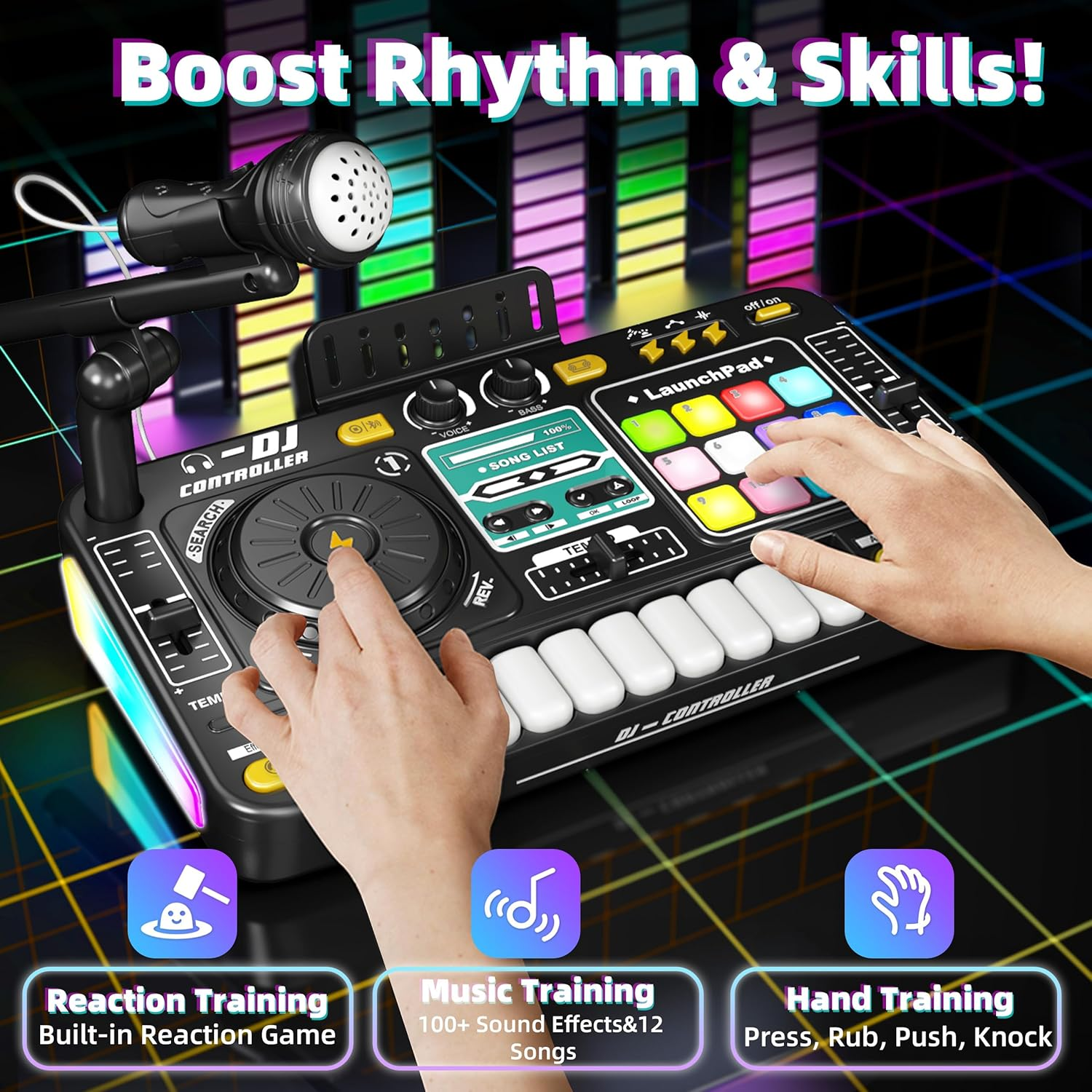 Kids DJ Mixer Table Age 3 4 5 6 7 8, Music Toys with Piano Keys, DJ Turntable, Reaction Music Games, Bluetooth - Kids Musical Instruments Gifts for Boys Girls for Birthday, Christmas, New Year image number 1