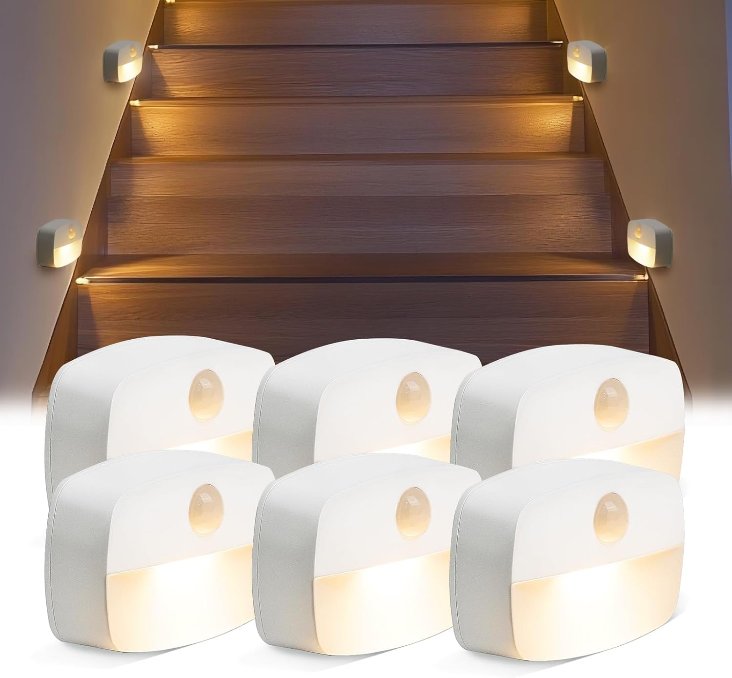 Tobebright Motion Sensor Light Indoor, Battery Powered Led Night Light, Stick on Stair Lights Wall Lights for Hallway, Step, Bathroom, Closet, Bedroom (Warm, 6 Pack) image number 1