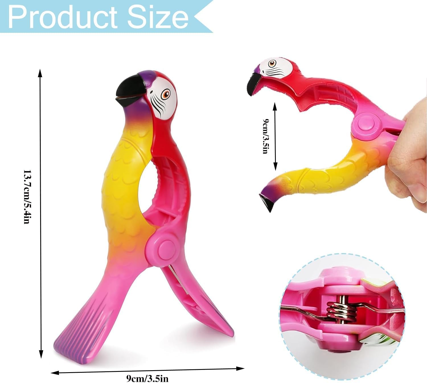 2 Pcs Beach Towel Clips, Lounge Chairs Clips, Parrot Towel Clips for Beach Chairs, Strong Towel Clips for Keep Your Cloth or Towel from Blowing for Cruise, Beach, Patio, Pool image number 3