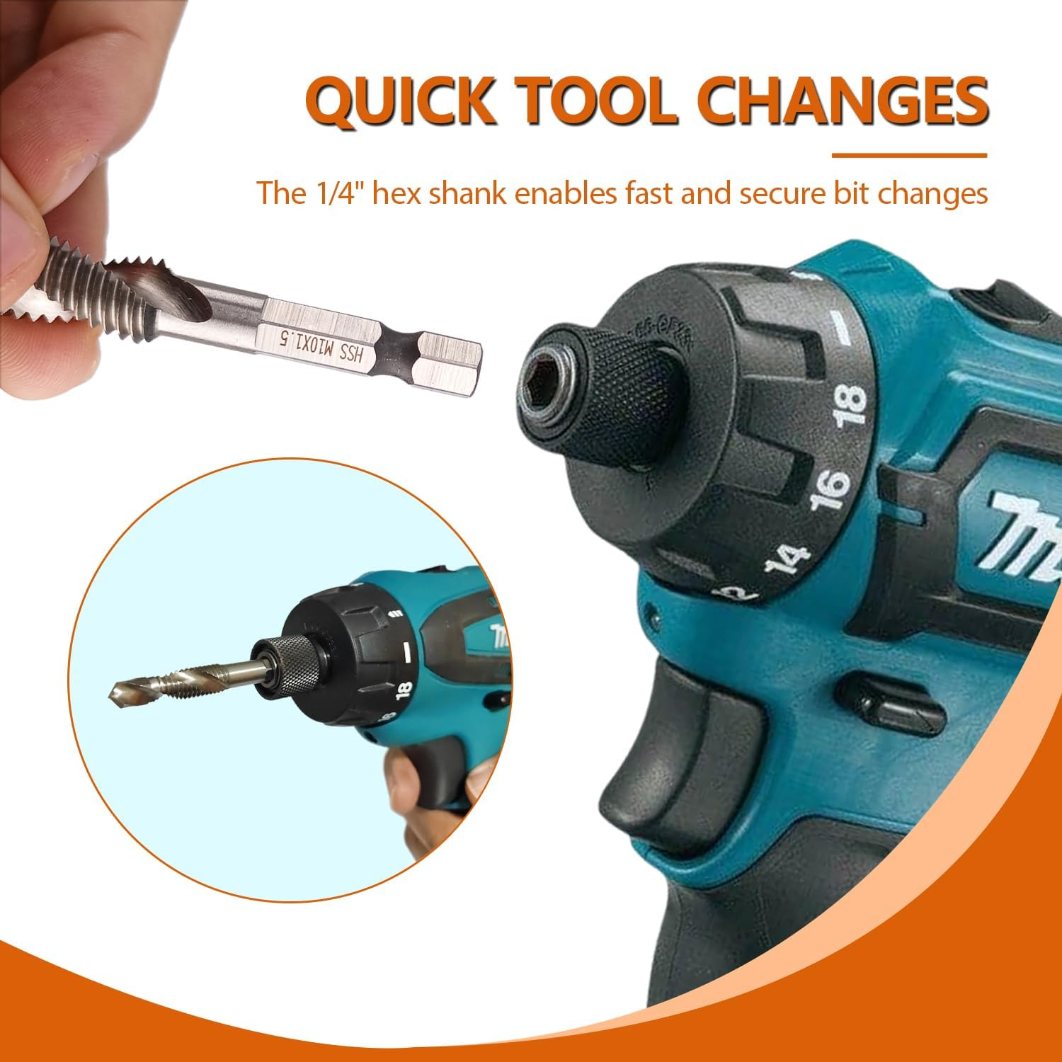 Hymnorq 6-Piece Metric Combination Drill and Tap Bit Set, HSS M3-M10, 1/4" Hex Shank 2-In-1 Drilling & Tapping Tools, Screw Threading Bit Kit for Wood, Plastic, Aluminum image number 3