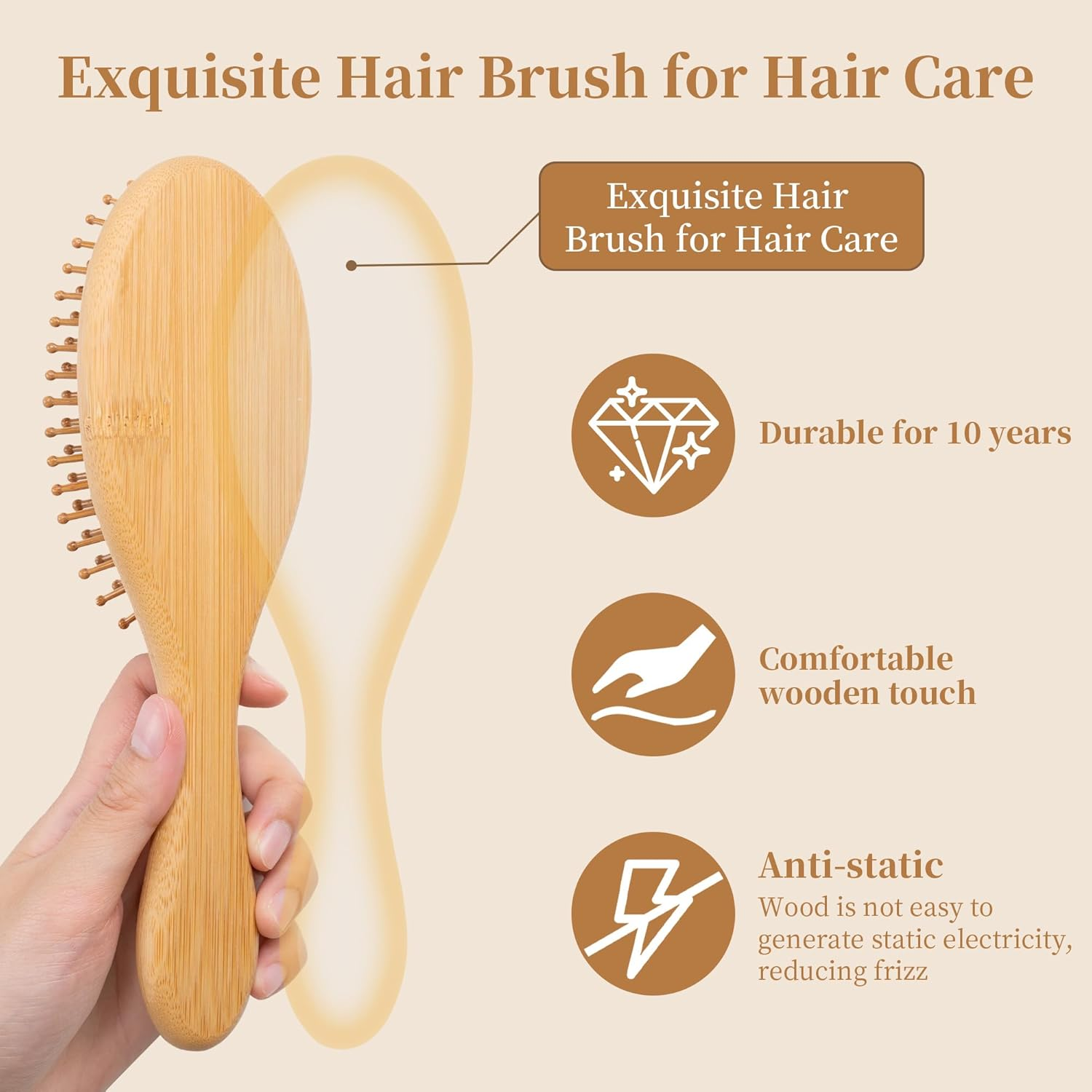 YUNAI Bamboo Paddle Wooden Hair Brush &ndash; Natural Bamboo Air Cushion Comb for Massaging Scalp, Reduce Frizz No Hair Tangle Large Oval Brush for Curly Hair image number 3