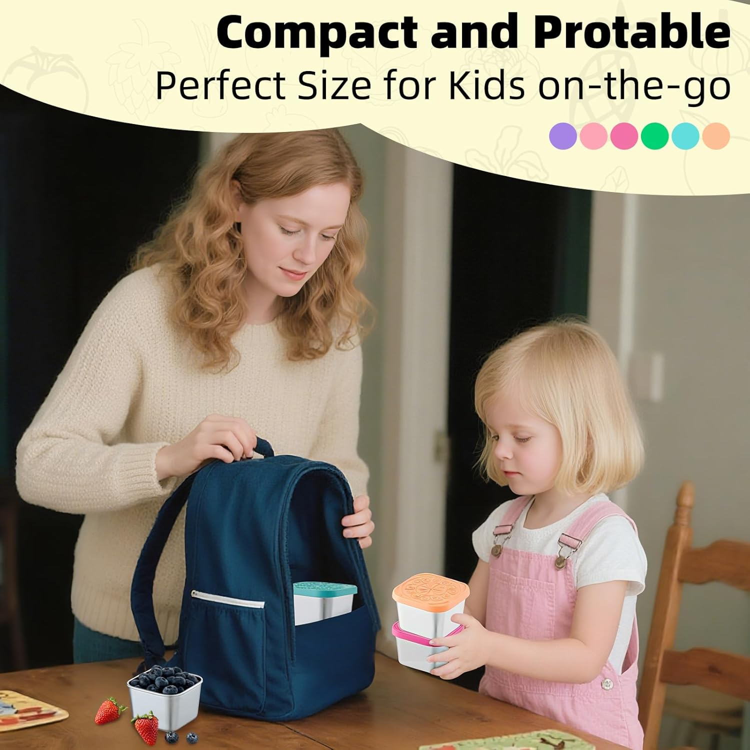 Feshory 6 Pack (190Ml/6.5Oz) Stainless Steel Snack Containers with Silicone Lid - Reusable Salad Dressing Sauce Container, Divided Snackle Box for Storing Nuts, Fruits, Snacks, Dips image number 1