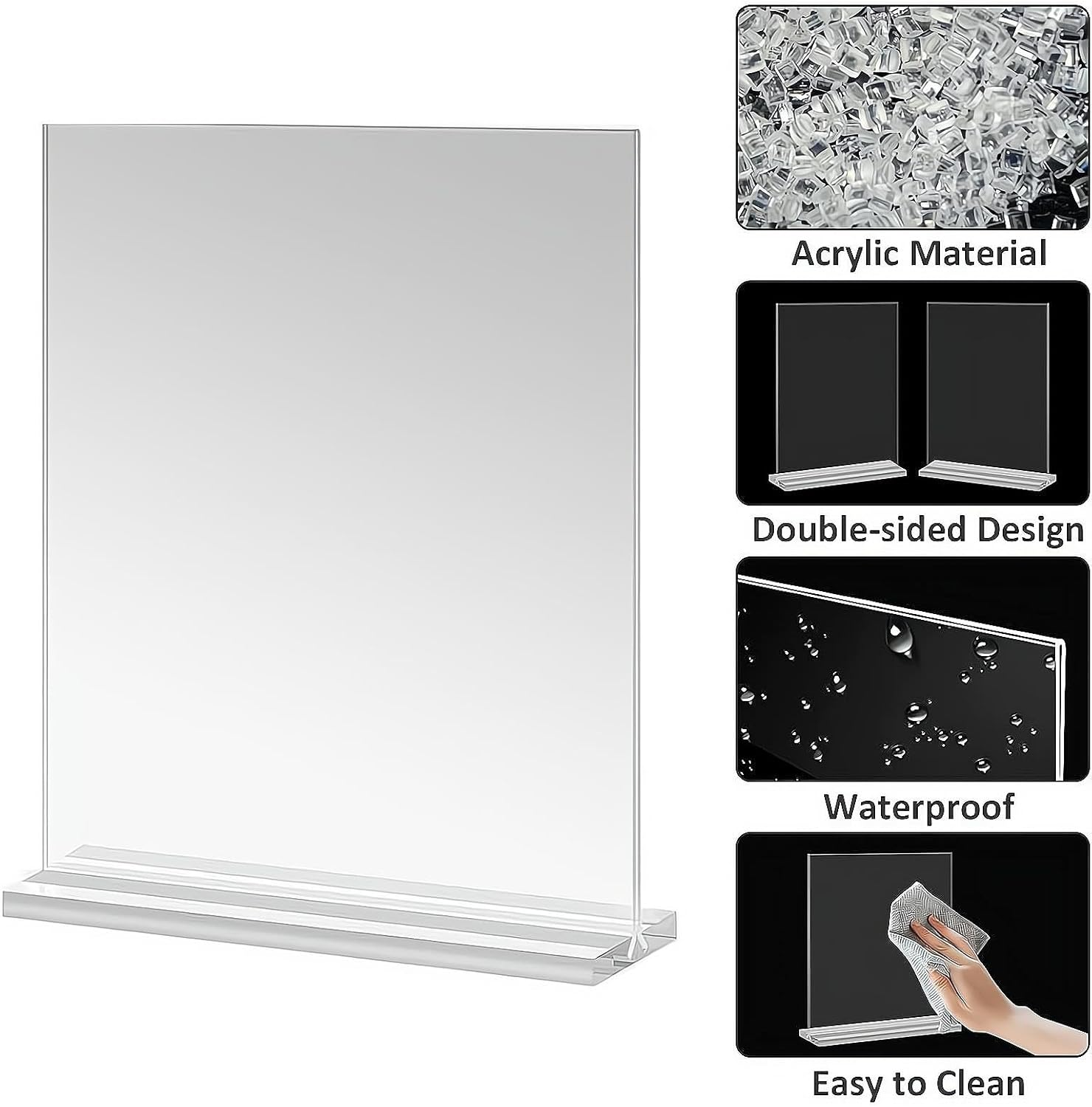 ZHIGOU Acrylic Sign Holder A4 Transparent Tabletop Menu Display Stand, T-Shaped Advertising Stand, Double-Sided Plastic Frame for Restaurant, Office, Hotel, Store Promotion, Event, Photo Frame