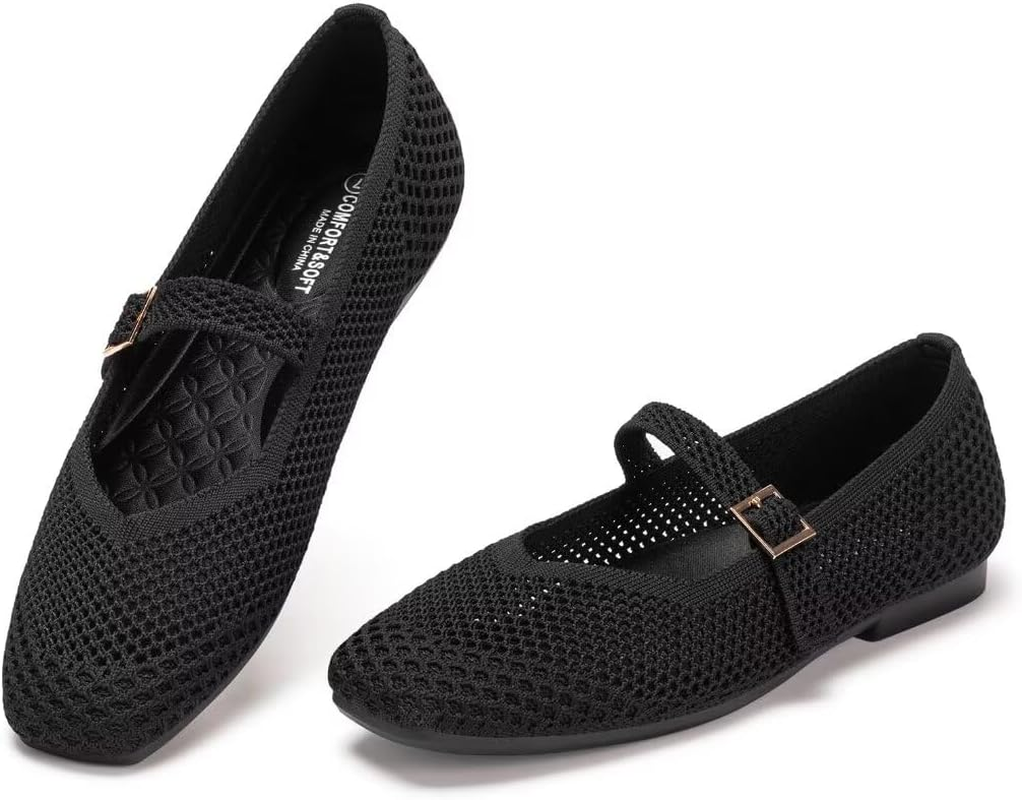 Frank Mully Womens Casual Flat Shoes Square Toe Shoes Knitted Mesh Flat Comfort Work Flat Shoes for Daily Washable image number 5
