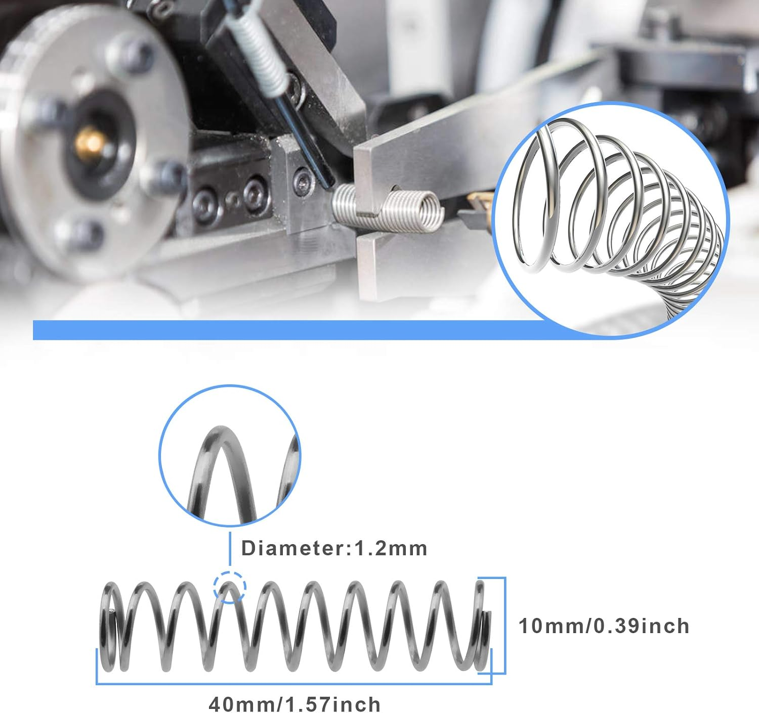 Emsea Coil Compression Springs Stainless Steel 1.2Mmx10Mmx40Mm Silver Pack of 20 image number 4