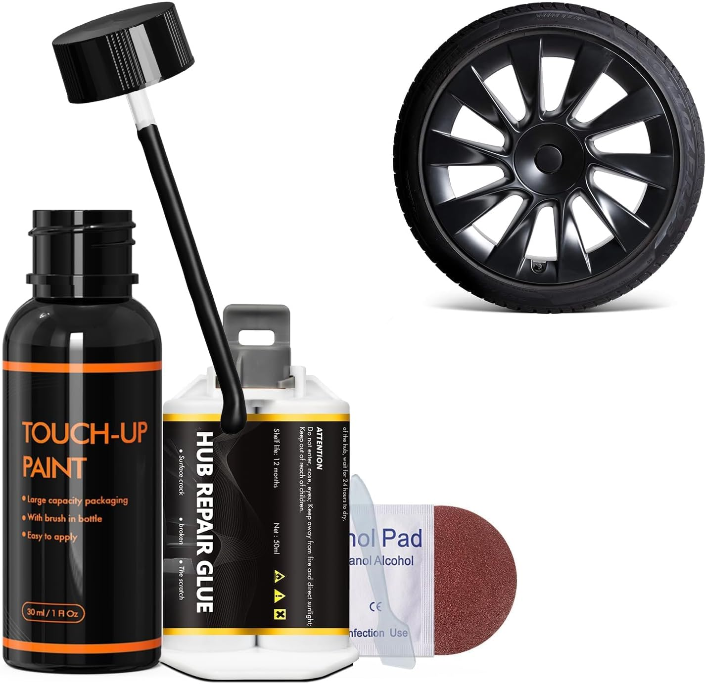 Armor Black Rim Touch up Paint for Tesla Model Y 20'' Induction Wheels, Rim Repair Kit Curb Rash for Fix Rims Scratches, Chips, Curb Rashes and Surface Damage