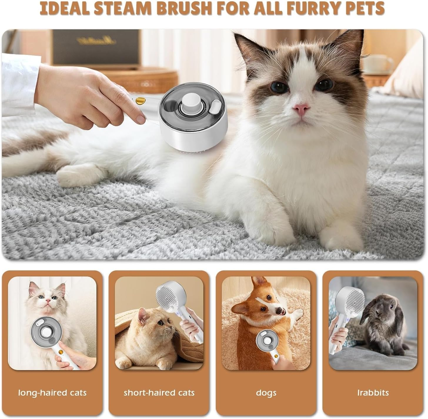 Spray Cat Brush for Shedding, 3 in 1 Steam Cat Brush Remove Static Flying Hair, Pet Grooming Brush, Cat Comb Water Brushes for Long or Short Haired Cleaning & Removal image number 5