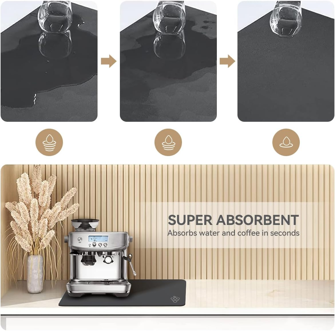 Proxima Direct 50 X 60CM Coffee Mat Hide Stain Rubber Backed Absorbent Dish Drying Mat Coffee Machine Mat Coffee Accessories for Kitchen Counter for Countertops Decor Service Spill Mat image number 1