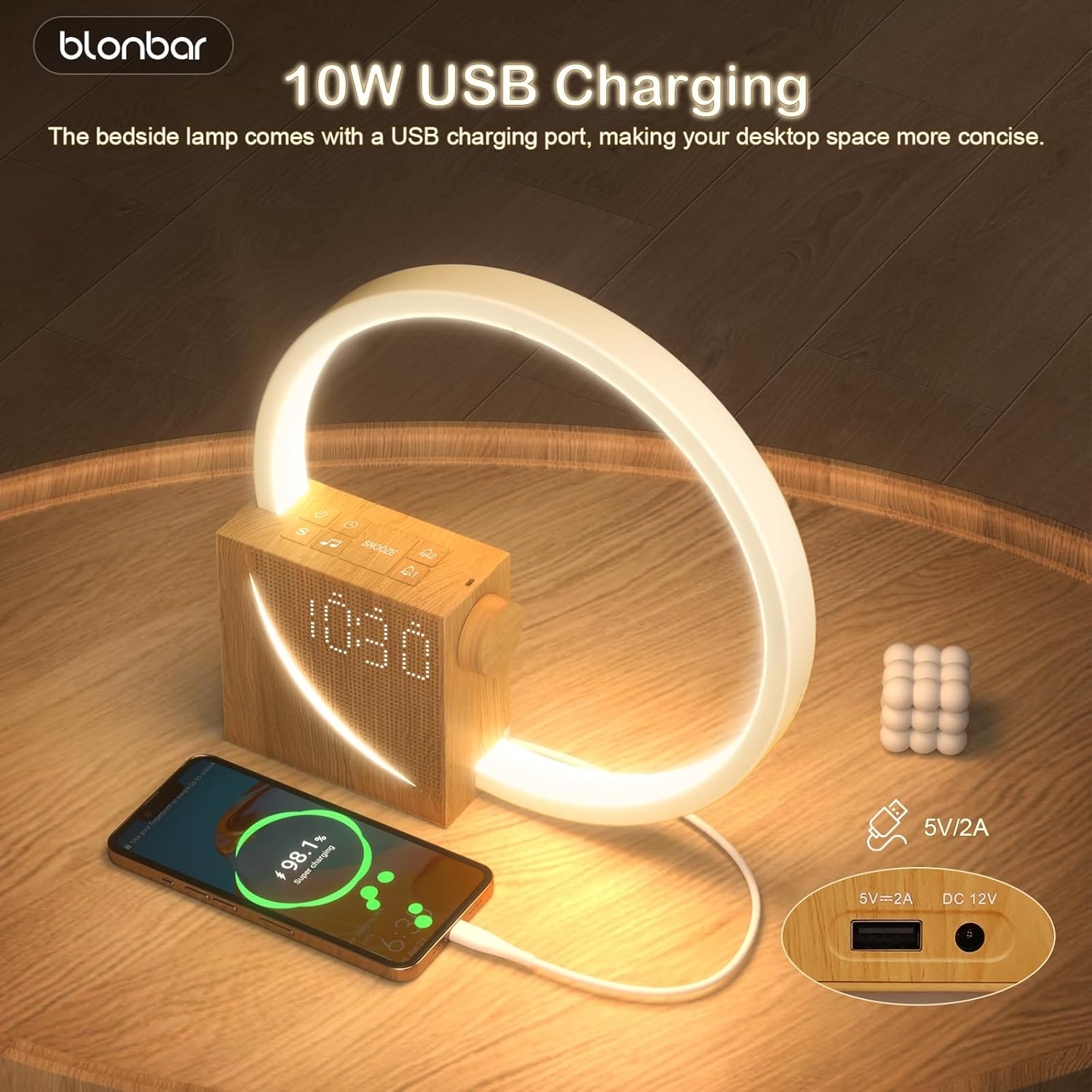 Blonbar Sunrise Alarm Clock for Heavy Sleepers, Wake up Light with Dual Alarms Sunrise Simulation USB Charging Port 4-Level Dimmable, Night Light 10 Natural Sounds Snooze Alarm Clocks for Bedrooms