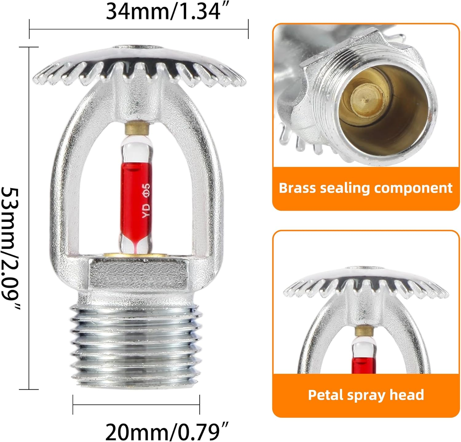 5Pc Fire Sprinkler Head & Wrench, 1/2 Inch 155℉ Upright Sprinklers K80 Water Spray up 68&deg;C Quick Response 1/2 NPT Thread for Home/Commerical/Residential Replacement (Upright Type)