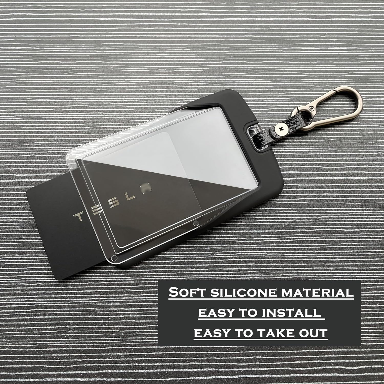 TANDRIVE 2PCS Silicone Key Card Holder Case Compatible with Tesla Model 3 Model Y Cybertruck and Rivian，Key Protector Cover Accessories Including Key Chain, Black and Black image number 1