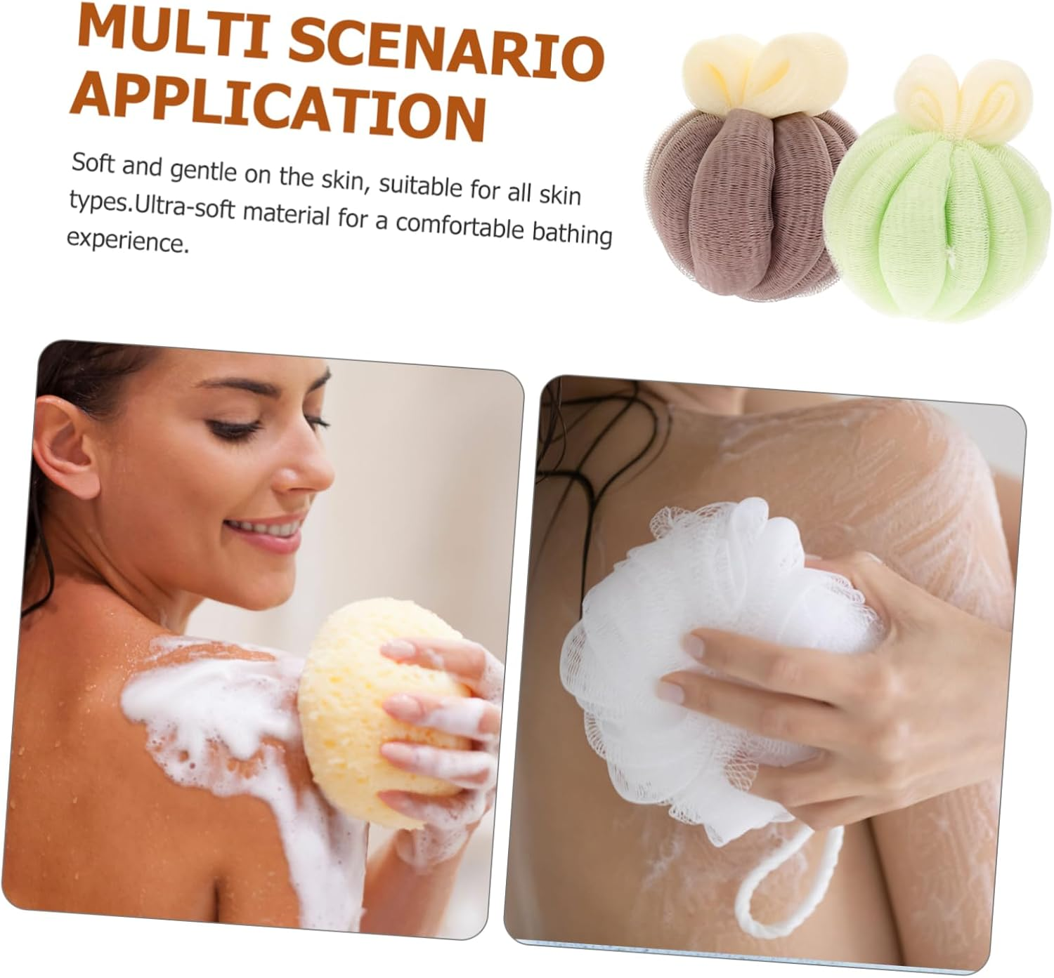SOESFOUFU 2Pcs Exfoliating Bath Ball Shower Loofah Natural Sea Sponge Body Wash Ball image number 3