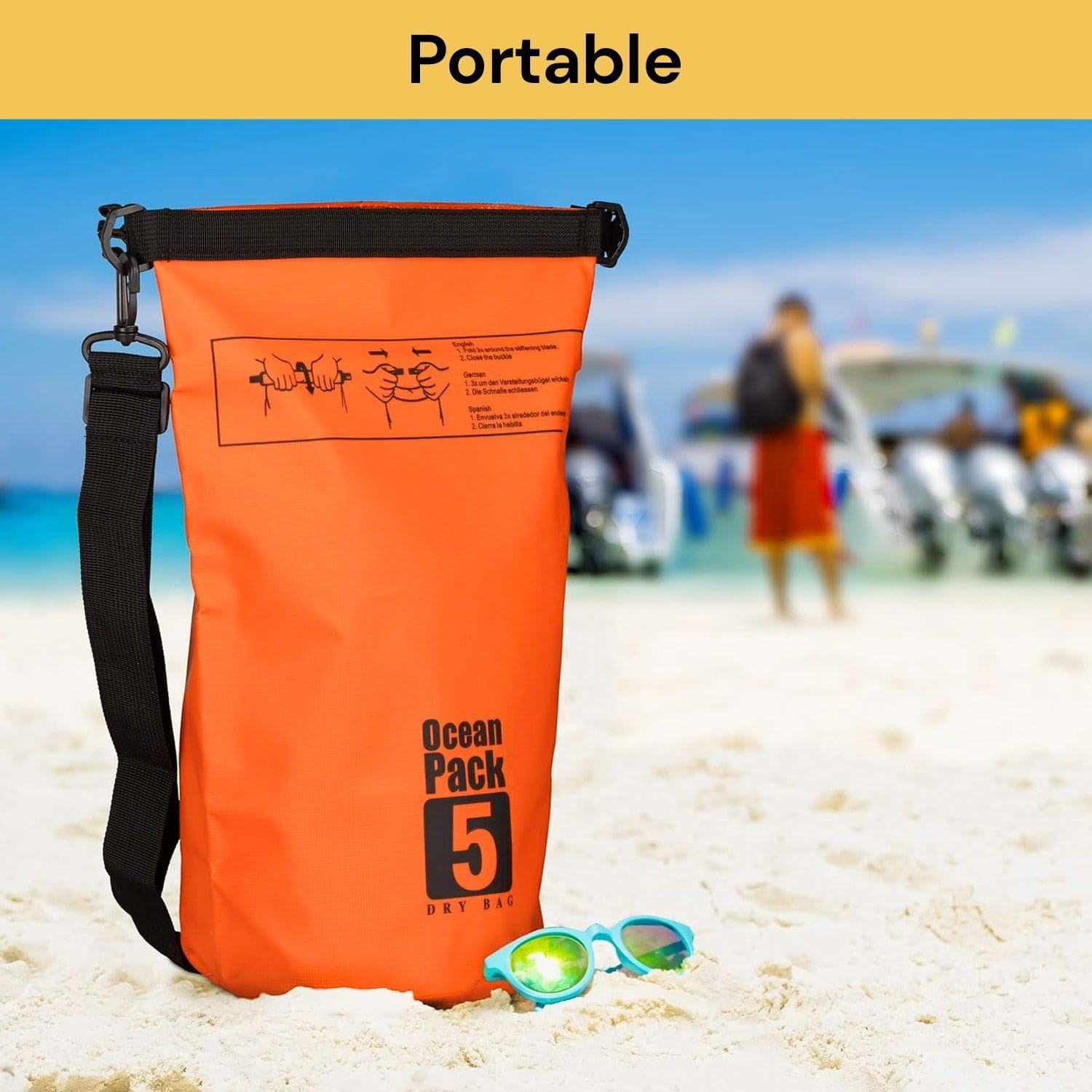EZONEDEAL 10L Outdoor Swimming Waterproof Bag Camping Rafting Storage Dry Bag for Kayaking/Swimming/Hiking/Fishing/Beach with Adjustable Strap Hook, Moisture-Proof Storage Quarantine Bag (Yellow, 10L) image number 4