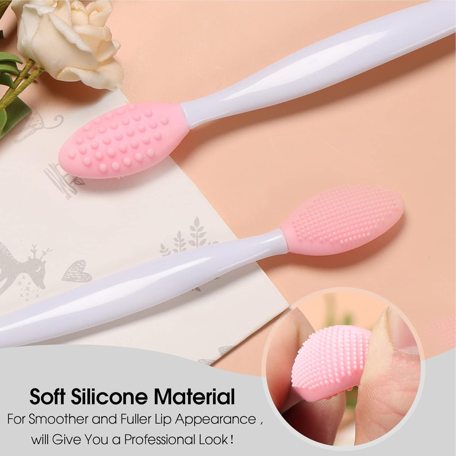 Lip Scrub Tool Silicone Lip Brush Exfoliating Double-Sided Lip Scrubber Tool for a Smoother and Fuller Appearance,Cleaner(3 Colors,3 PCS) image number 2