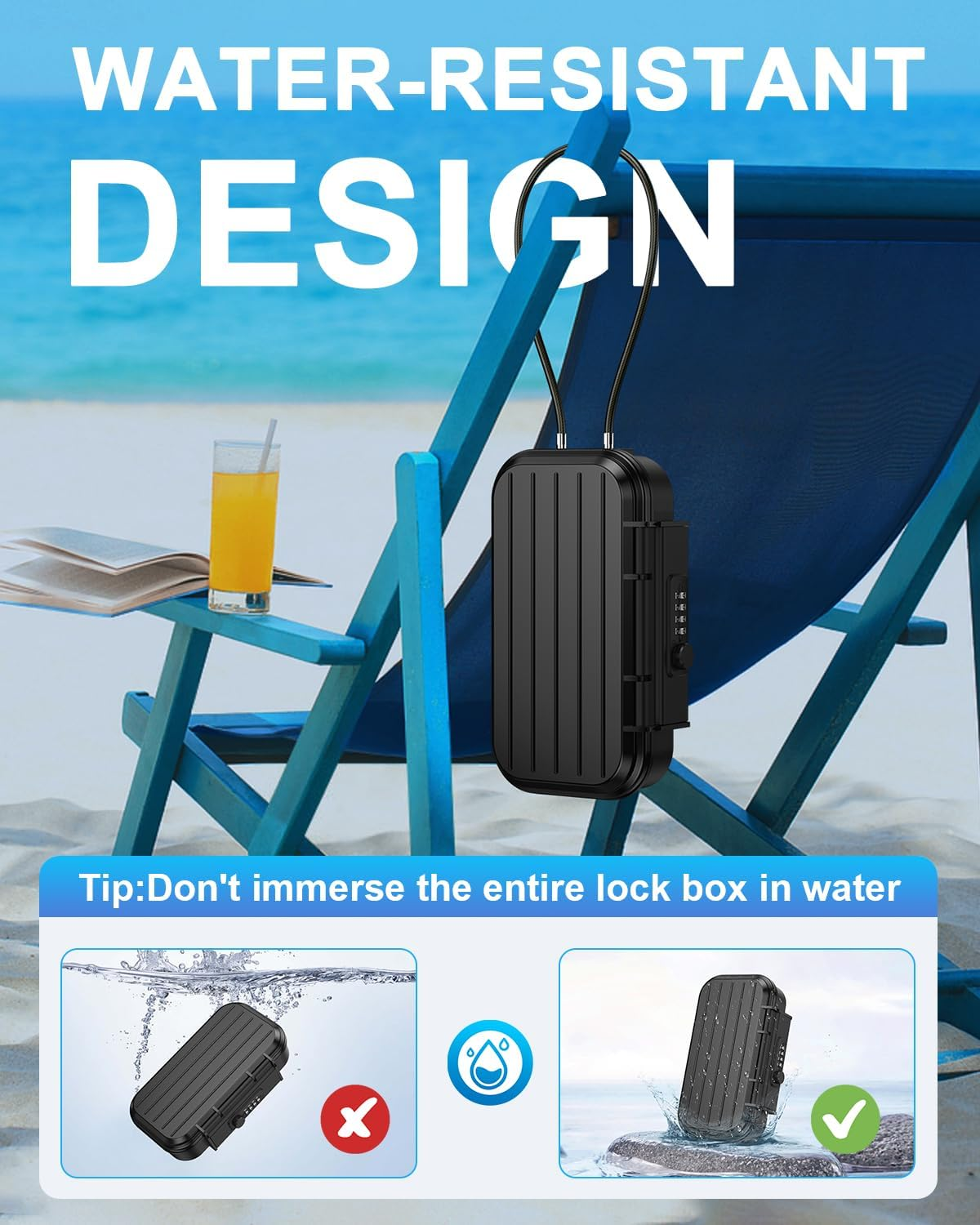 AMIR Portable Lock Box, 4-Digit Combination Lock Box for Travel, Anti-Theft Small Safe Box with Removable Chain, Personal Cash Box for Gym, Hotel, Dorm, Travel image number 5