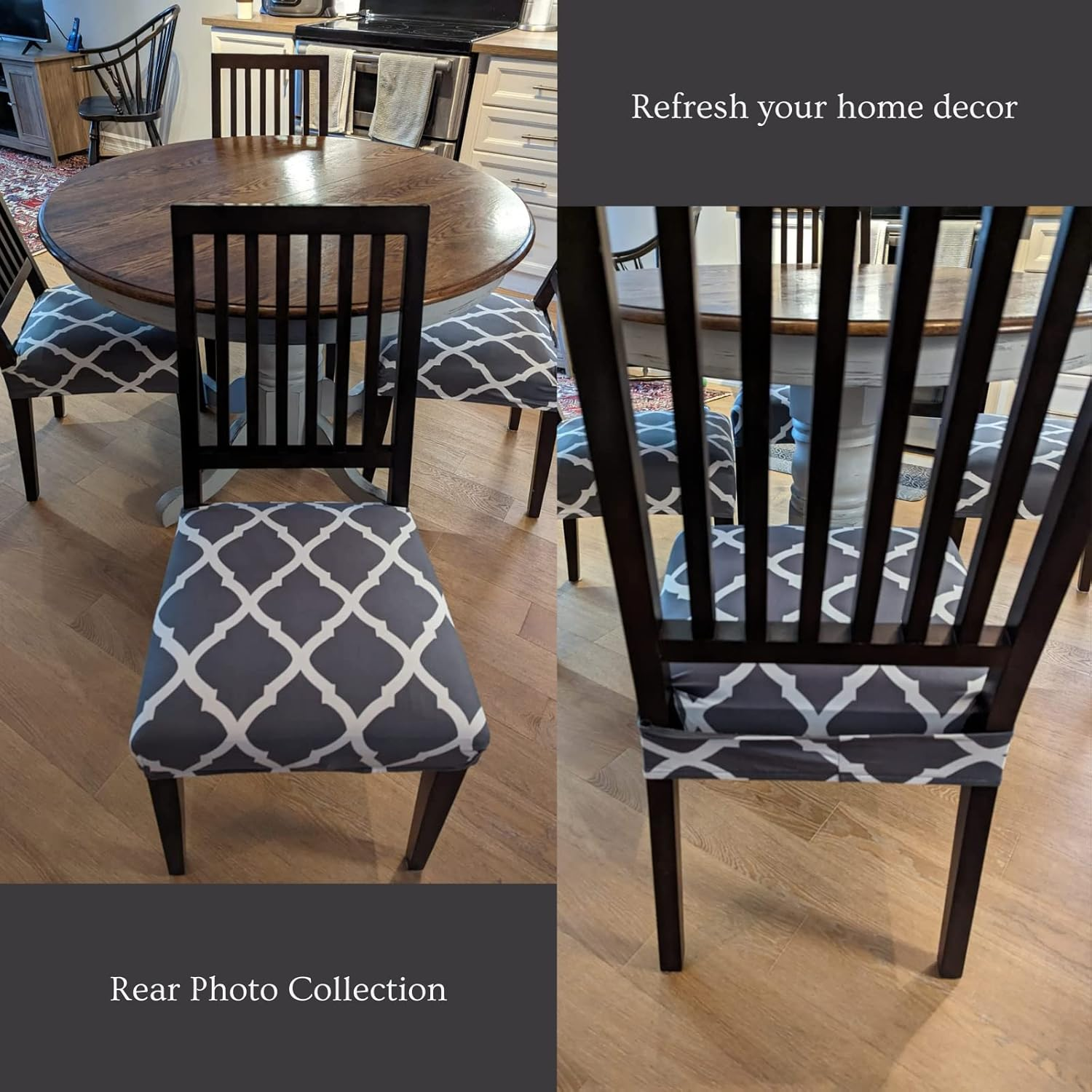 Searchi Stretch Dining Chair Seat Covers Set of 4, Soft Removable Washable Seat Covers for Dining Chairs, Dining Room Protector (Rear-Covered, Grey) image number 6