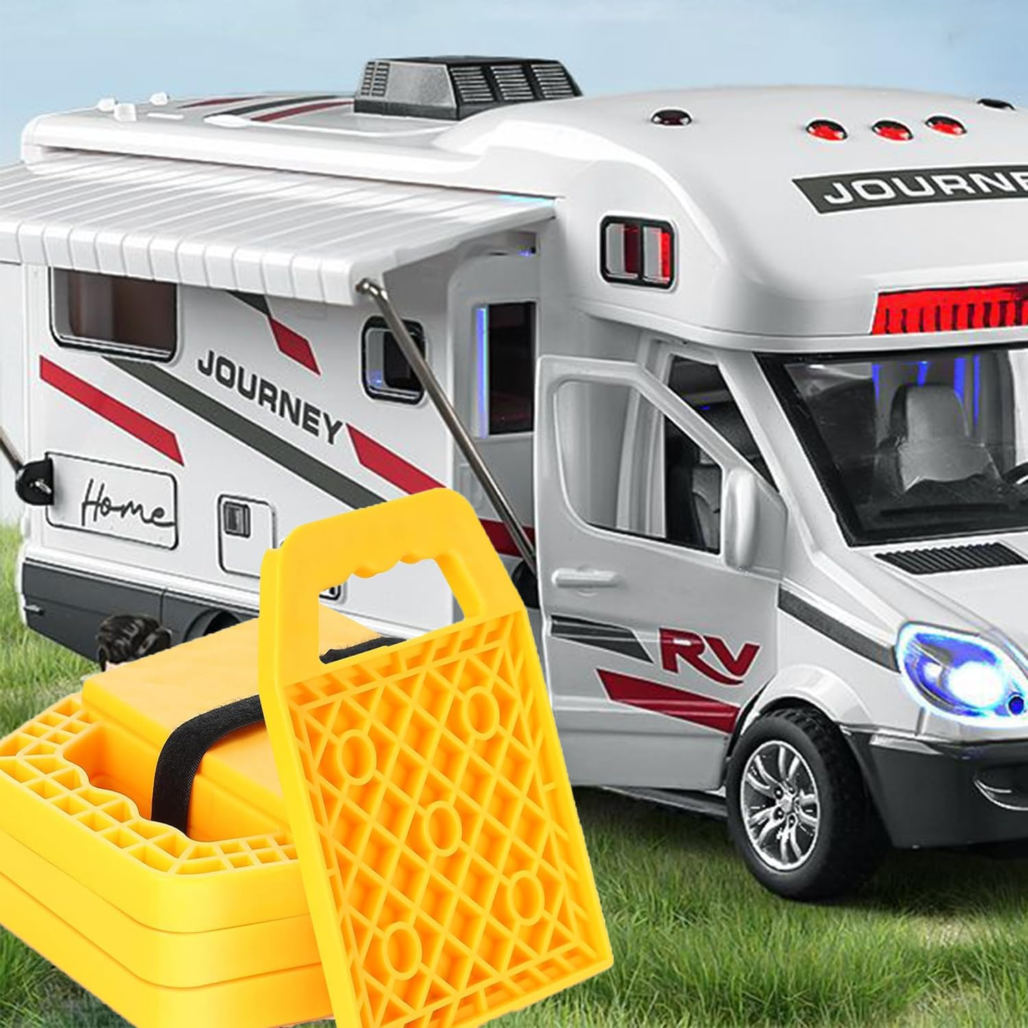 Car Jack Stand Pads for Camper/Rv, 4 Pcs Rvs Leveling Blocks Stabilizer Jack Flex Pads, Prevent Sinking and Aids in Stabilizing, Can Be Used on Uneven Surfaces (Yellow) image number 3