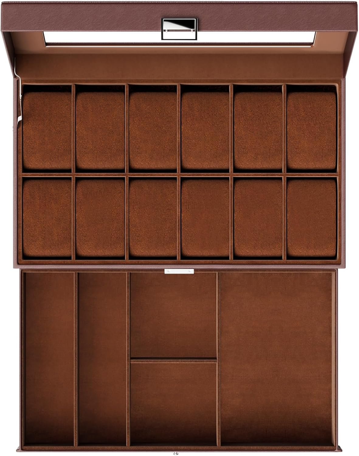 Procase Watch Box for Men, 12 Slot Mens Watch Case with Drawer, Watch Display Case with Glass Lid, 2-Layer Watch Holder Organizer, Jewelry and Watch Storage for Men Women -12Slot, Espresso image number 1